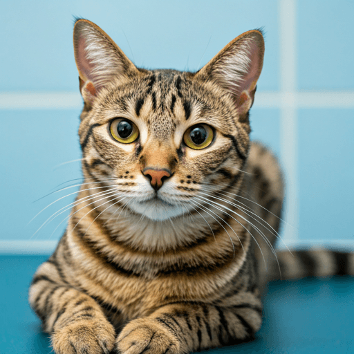 Gata resgatada em ambiente acolhedor, transmitindo doçura e resistência